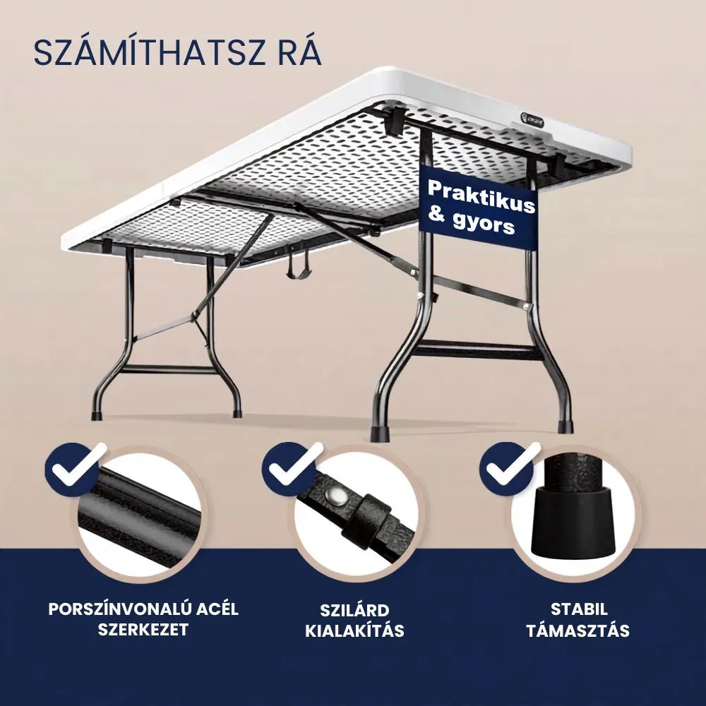 KAMIL összecsukható büféasztal, 76x183x74cm, fehér Casaria