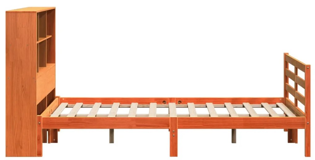 viaszbarna tömör fa könyvespolcos ágy matrac nélkül 150 x 200cm