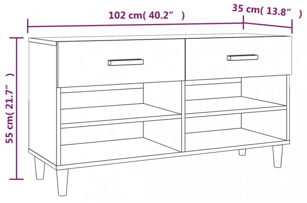 füstös tölgyszínű szerelt fa cipősszekrény 102 x 35 x 55 cm