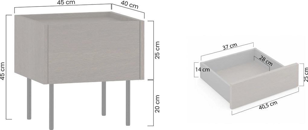 Dunari éjjeliszekrény fiókkal 45 cm - dunin tölgy