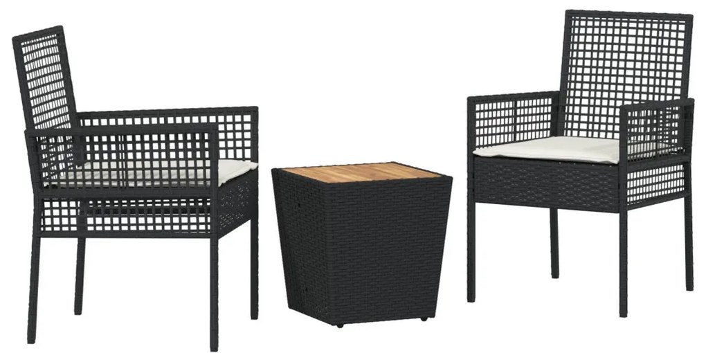 3 darabos Kerti Bistró Szett párnákkal Fekete Poli Rattan