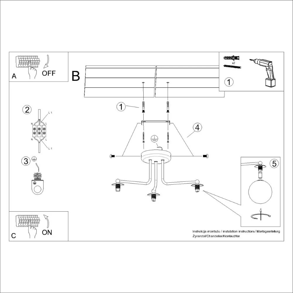 Fekete-fehér mennyezeti lámpa Beam – Nice Lamps