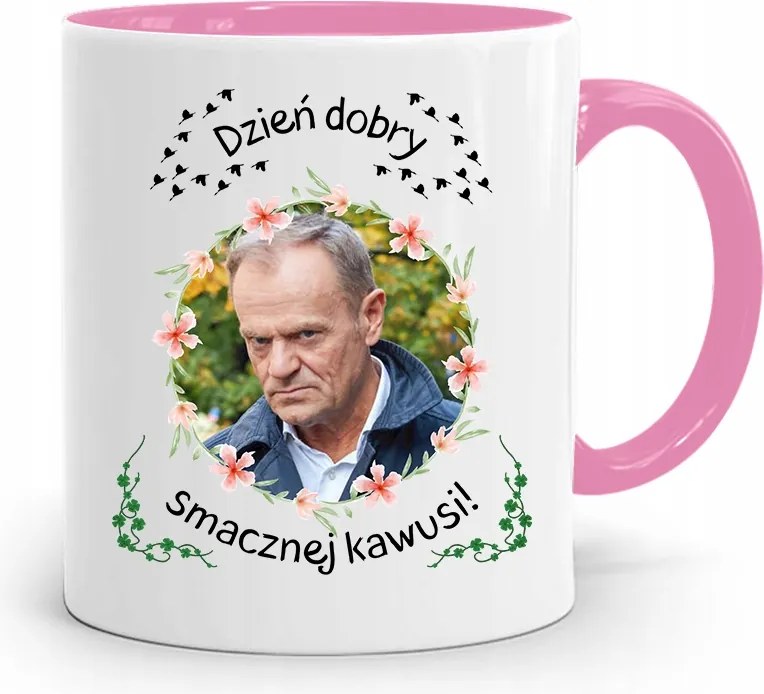 Donald Tusk Rózsaszín Bögre Platform Ajándék fényképes nyomtatással