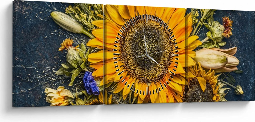 Kép - Őszi virágok (órával) (90x30 cm)