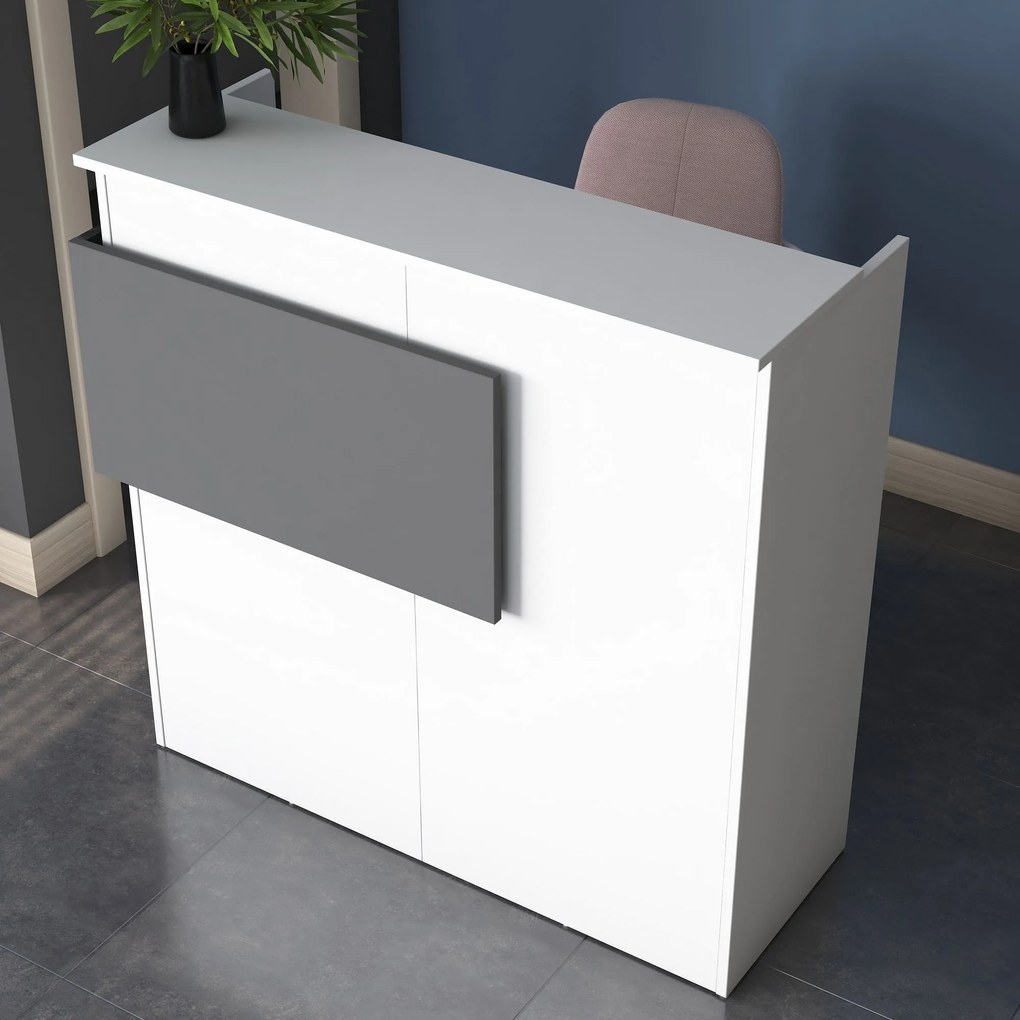 Recepciós pult fiókokkal, 110x110x40 cm,  fehér és szürke