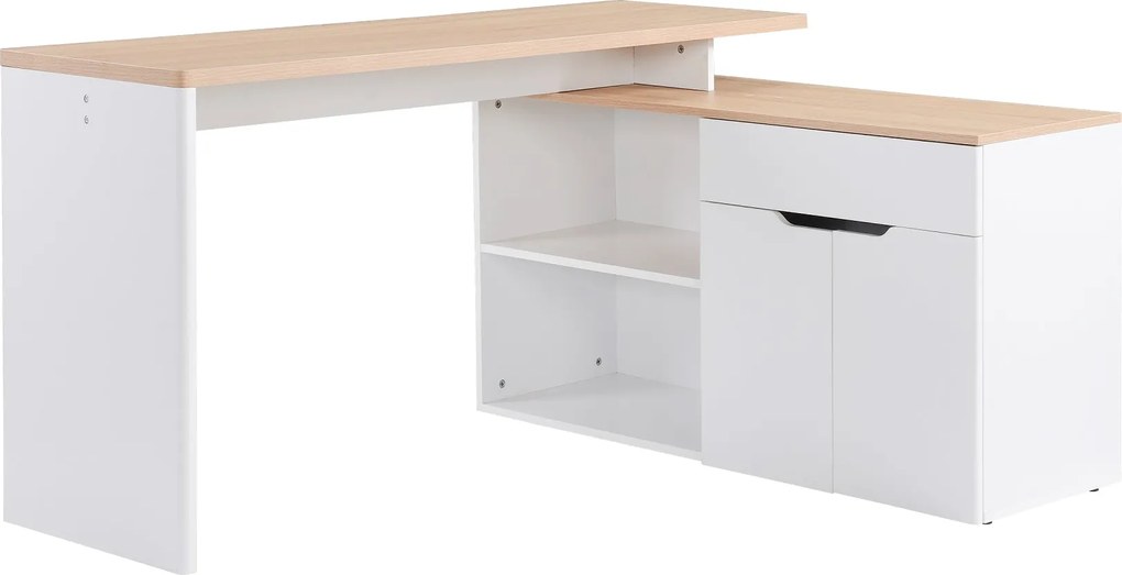 HOMCOM Fehér Világos Fa Számítógépasztal Moduláris Többfunkciós Dupla Fakk + Fiók és Szekrény | Aosom