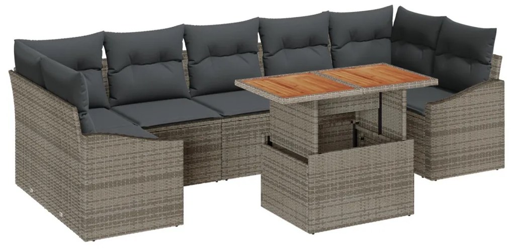 Kerti Kanapé Szett 8 pcs Szürke Poli rattan és porfestett acél