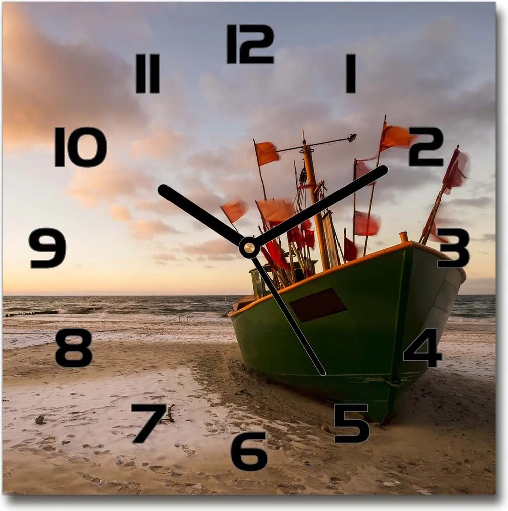 Négyzet alakú üveg falióra Horgászhajó strand 30x30