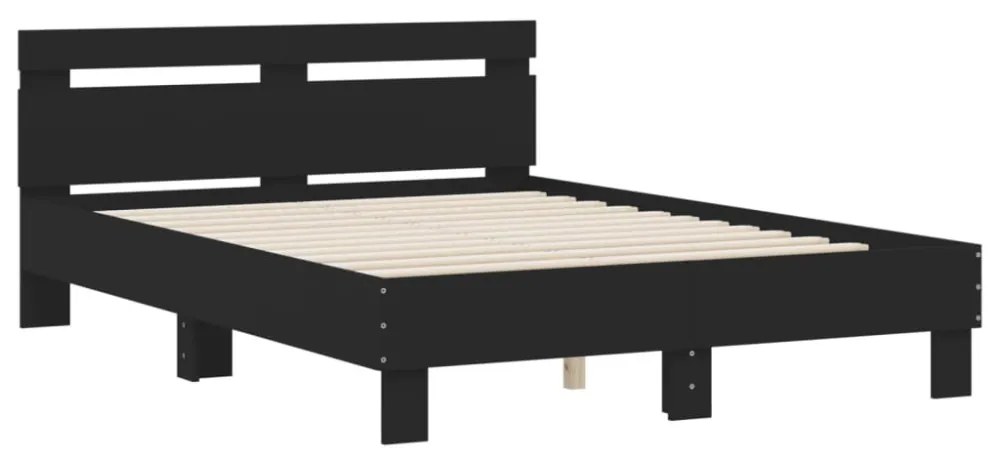 fekete szerelt fa ágykeret fejtámlával 135 x 190 cm