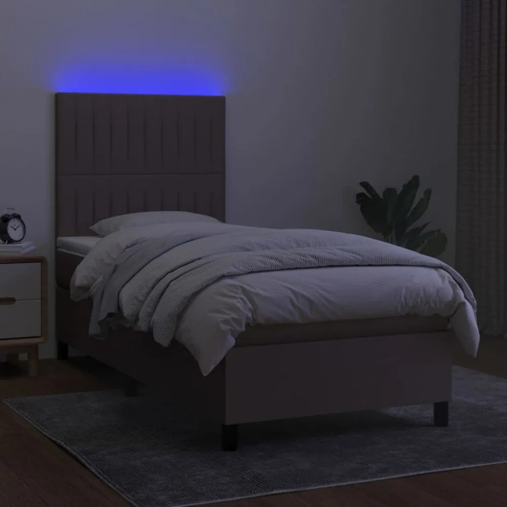 tópszínű szövet rugós és LED-es ágy matraccal 90x200 cm