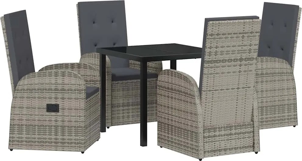 vidaXL Kert étkező szett párnával 5 pcs Szürke polirattan