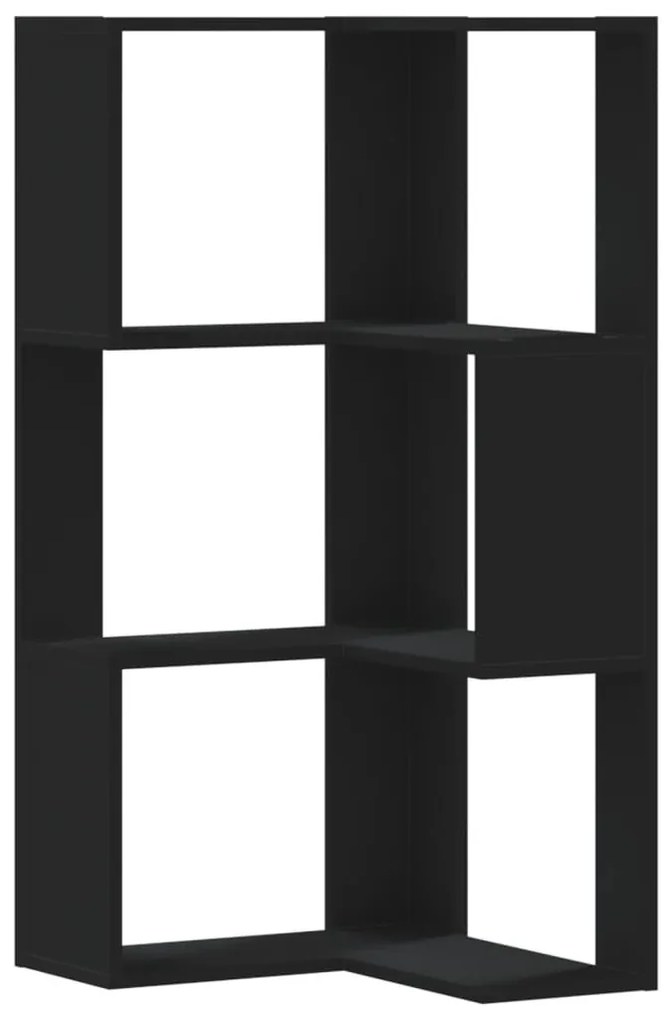 3 szintes fekete szerelt fa sarok könyvespolc 50 x 50 x 102 cm