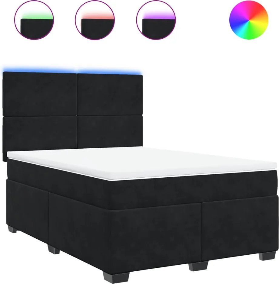 vidaXL fekete bársony rugós ágy matraccal 140 x 190 cm