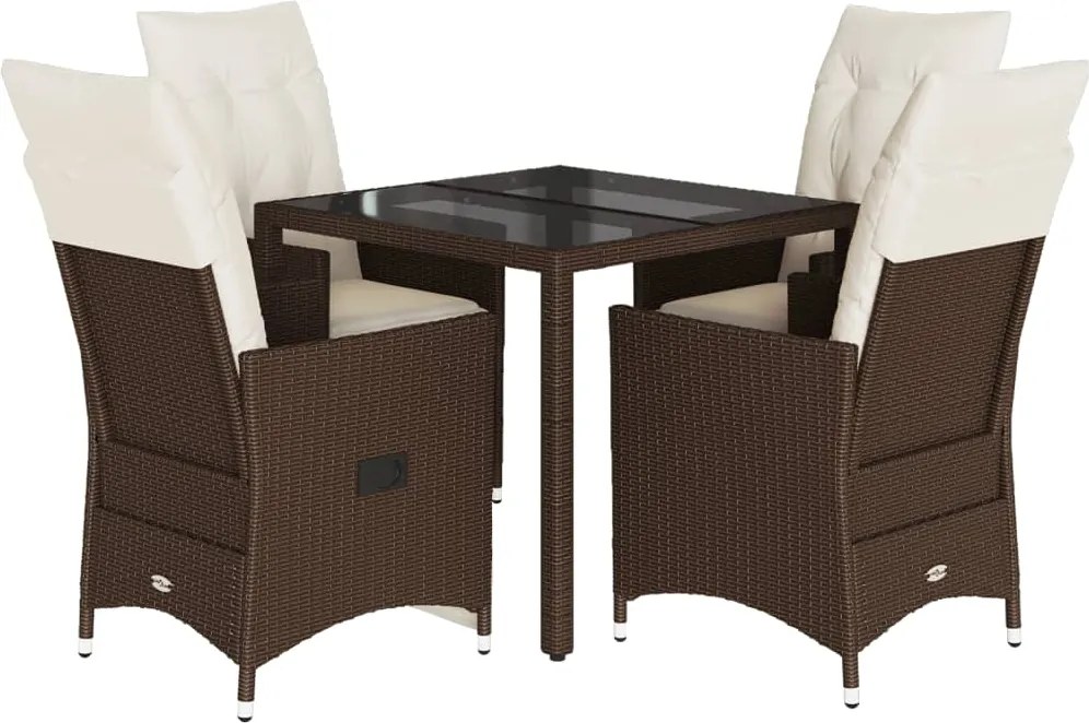 vidaXL 5 részes barna polyrattan kerti étkezőgarnitúra párnákkal