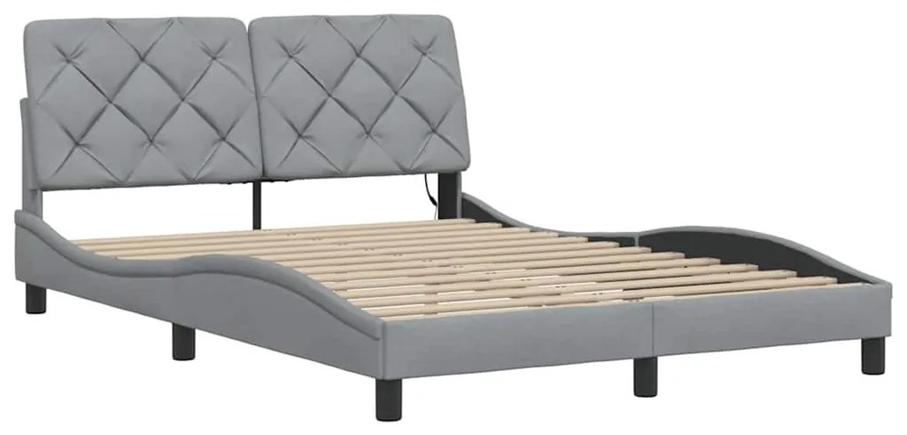 világosszürke szövet ágykeret LED-ekkel matrac nélkül 140x190cm