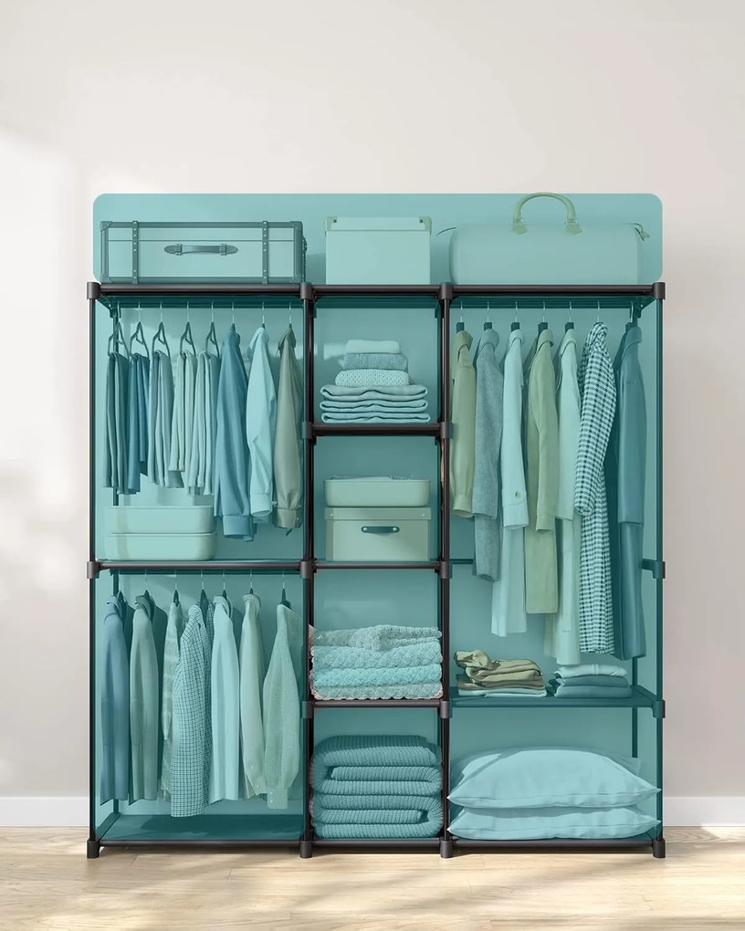 Hordozható, nyitott gardrób, ruhatartó, 43 x 182 x 182 cm fekete