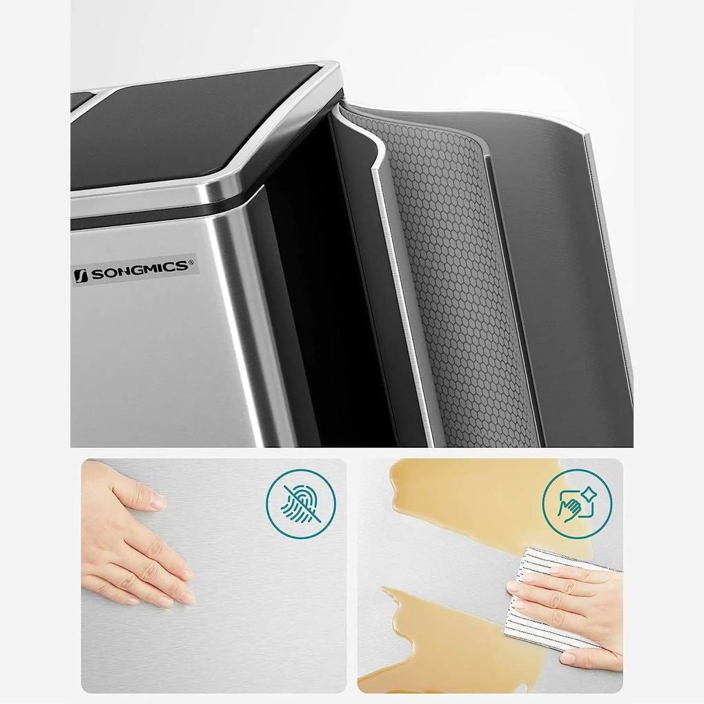 Szelektív szemeteskuka 2x15L, ezüst