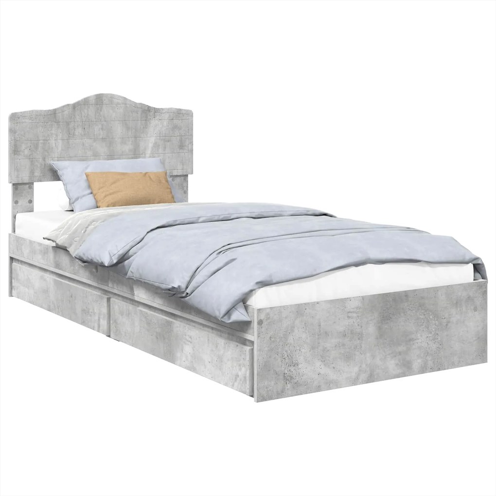 vidaXL Tárolós Ágy fejtámlával Beton Szürke 90 x 200 cm Faanyag