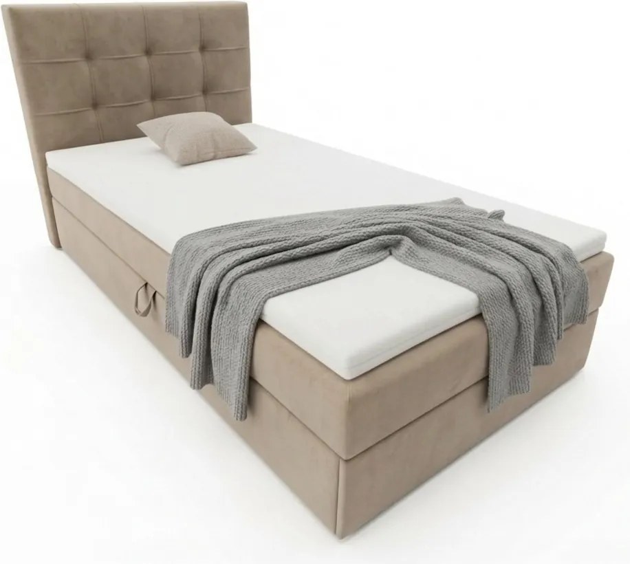 Kárpitozott boxspring ágy DIRELIS TRINITY 90x200 cm bézs Matrac: Bonell rugós matrac