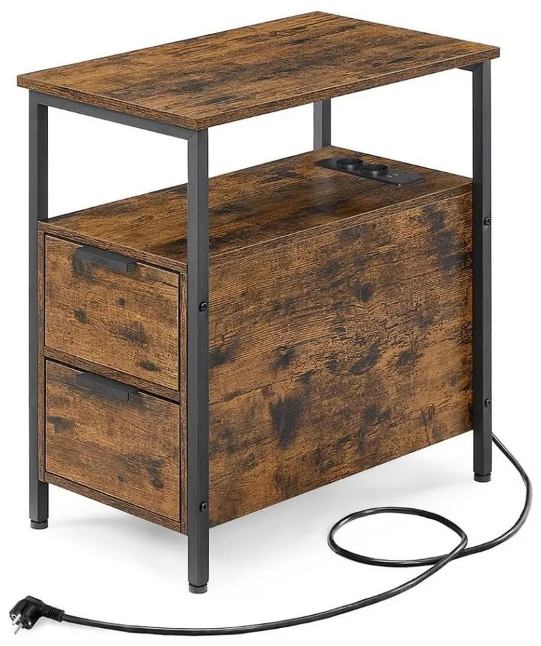 Oldalsó asztal beépített konnektorokkal és USB-portokkal ROD barna/fekete