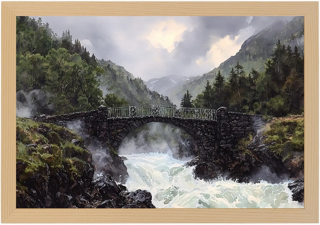 Poszter Keret Fa Tájkép Szabadtér Hegyek Folyó Vízesés Híd Kilátás 60x40