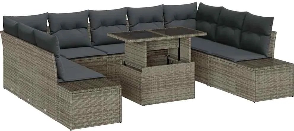 vidaXL Kerti Kanapé Szett párnával 10 pcs Szürke polirattan