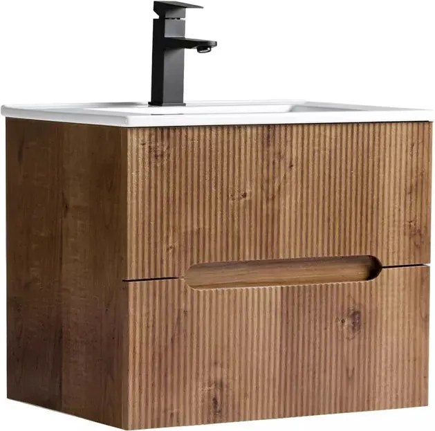 Trent 60 alsó fürdőszobabútor kerámia mosdóval 2 fiókos, sunset tölgy