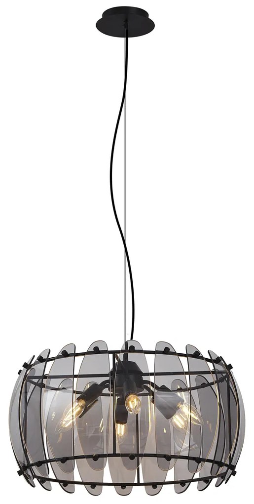 Design függőlámpa fekete füstüveggel, kerek, 6-os - Mochan