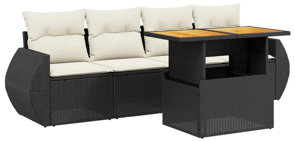 5 részes fekete polyrattan kerti kanapészett párnákkal