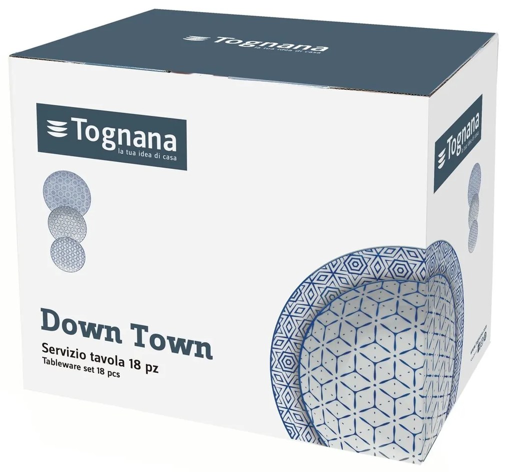 18 részes étkészlet, Metropolis Down Town, Tognana, porcelán, fehér / kék