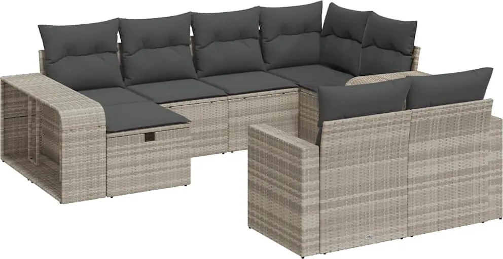 vidaXL 10 részes világosszürke polyrattan kerti ülőgarnitúra párnákkal