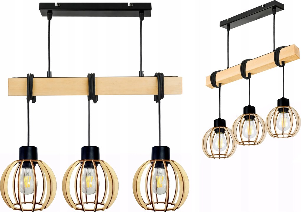 Lámpa fa függeszték mennyezeti Csillár Túlnyúlás Loft Gömb Fa E27