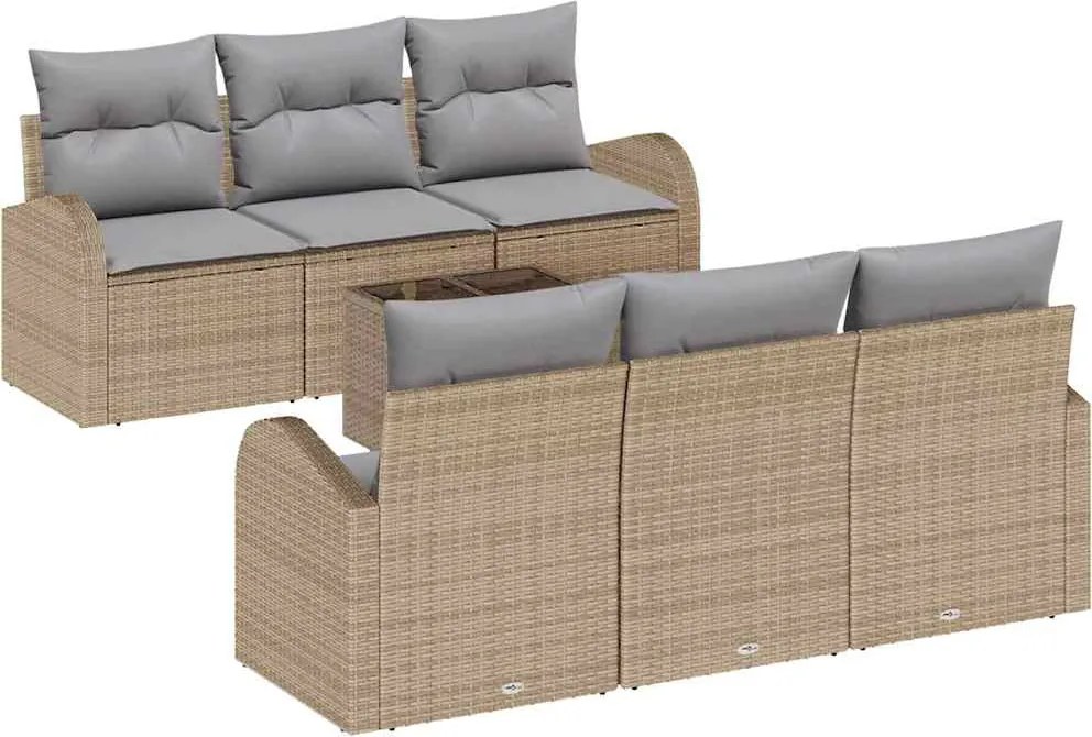 vidaXL Kerti Kanapé Szett Bézs 55 x 55 x 37 cm polirattan