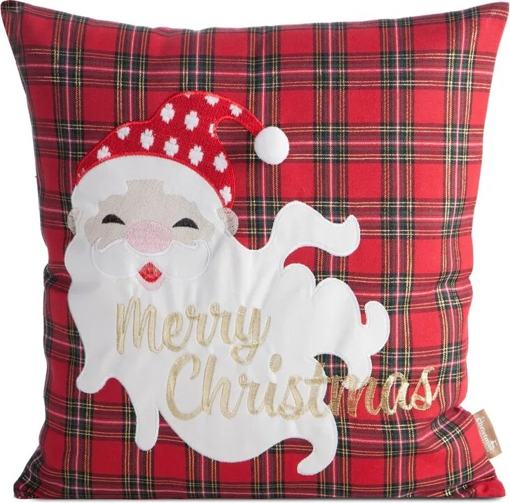 Karácsonyi párnahuzat 45x45 Chp fehér piros kockás Mikulás