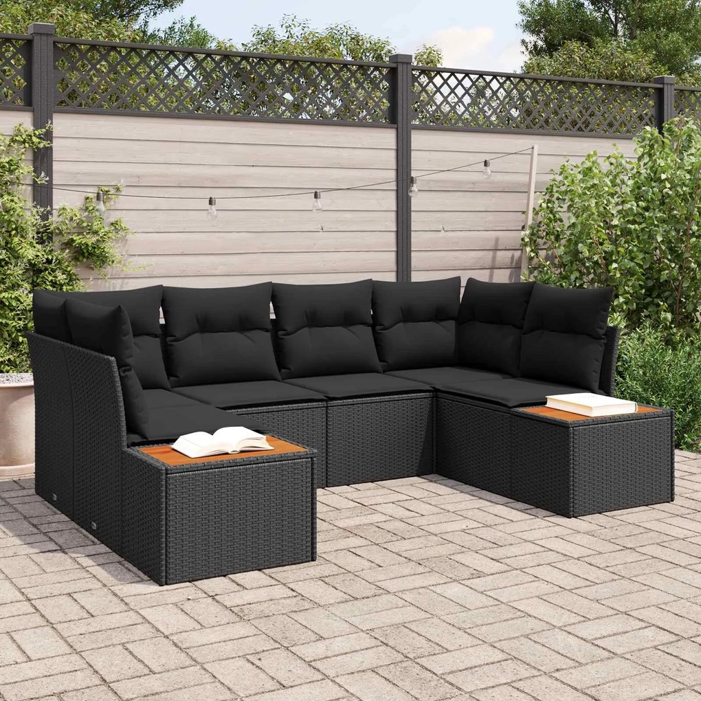 vidaXL Kerti Kanapé Szett párnával tárolóval 6 pcs Fekete Polyrattan