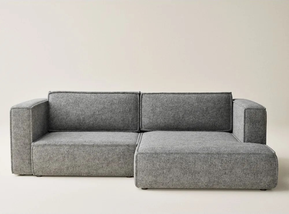 Szürke zsenília kinyitható-tárolóhelyes sarokkanapé (jobb oldali-heverő résszel) Velto – Maison de Rêve