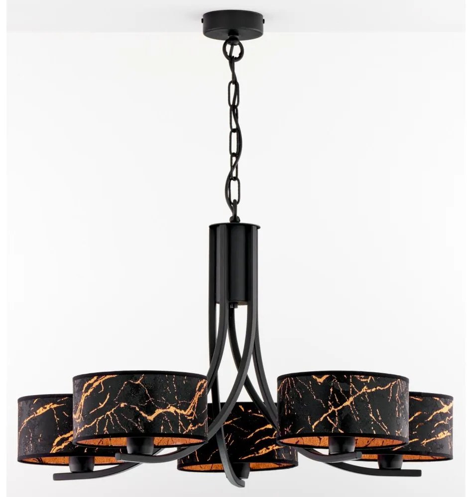Jupiter 2107- ARTHUR láncos csillár 5xE27/15W/230V fekete/narancssárga/márvány dekor