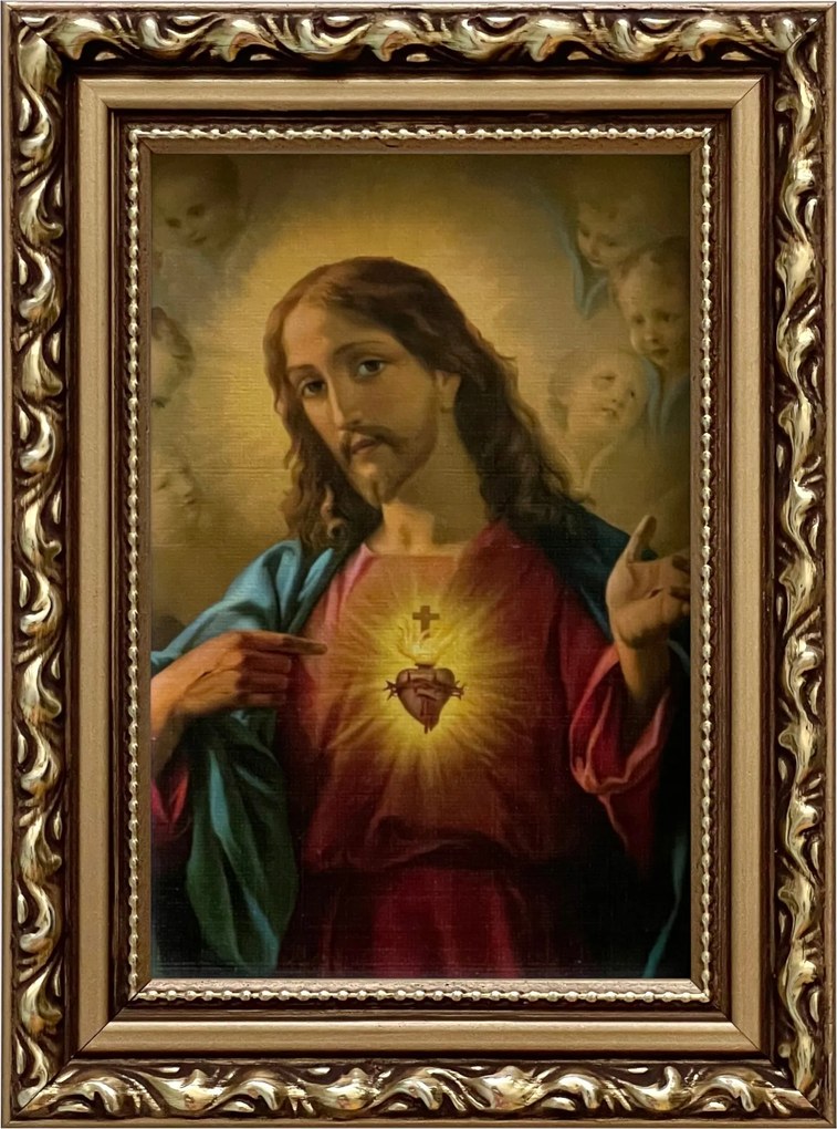 Vászonkép 19x14 Jézus Krisztus Jézus Szíve Arany Díszített Fa Keret