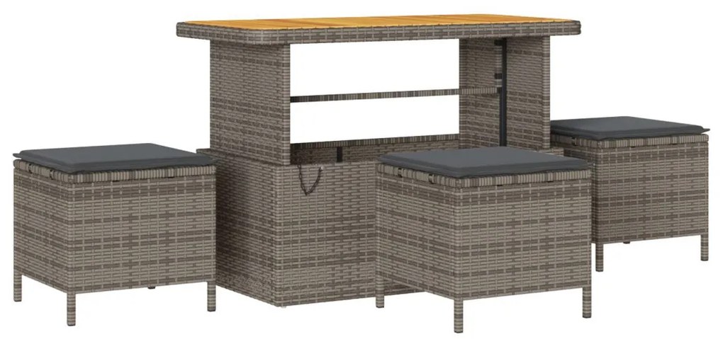 8 darabos kerti kanapészett párnákkal szürke poli rattan akáccal, 2 személyes kerti kanapé párnákkal szürke poli rattan, 3 darabos kerti étkező szett párnákkal szürke poli rattan akáccal
