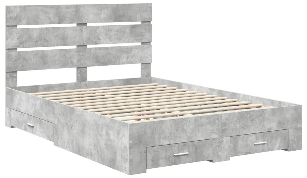 vidaXL Ágykeret fiókkal fejtámlával Beton Szürke 140 x 200 cm Faanyag