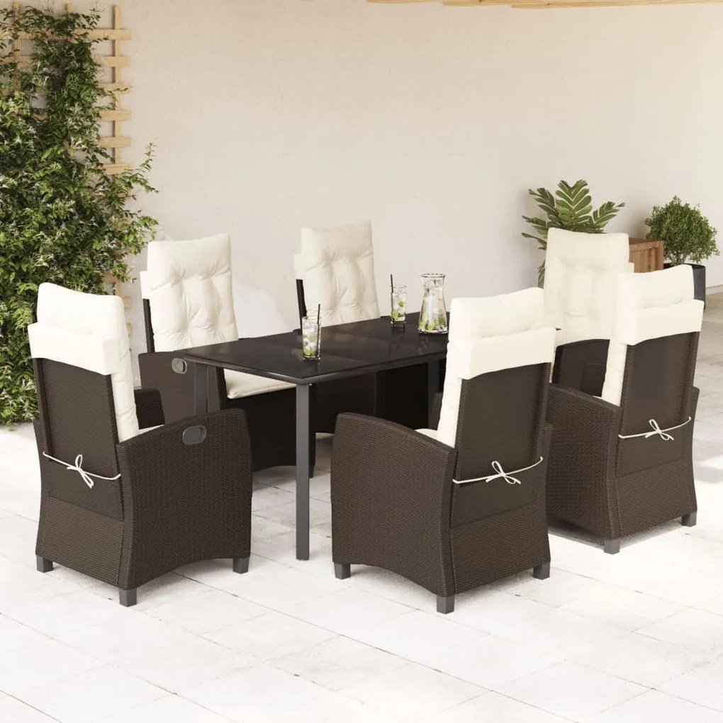 7 részes barna polyrattan kerti étkezőgarnitúra párnával