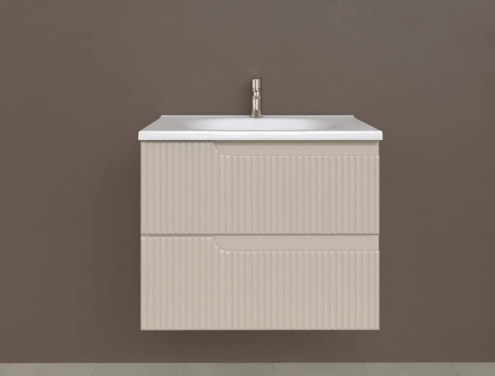 Piramida EURIDIKA fali fürdőszobabútor - műmárvány mosdóval -2 fiókos - PINO BÉZS - 65 x 48 x 53 cm