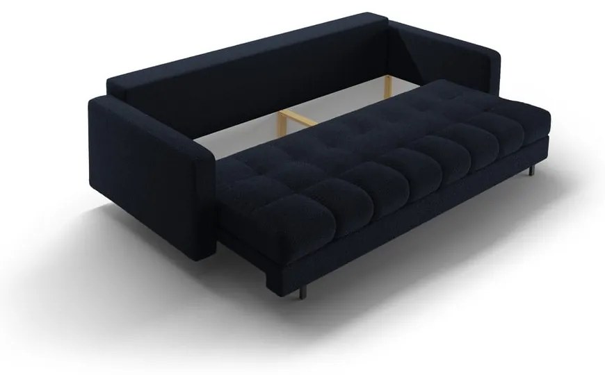 Sötétkék buklé kinyitható tárolóhelyes kanapé 222 cm Bali – Cosmopolitan Design