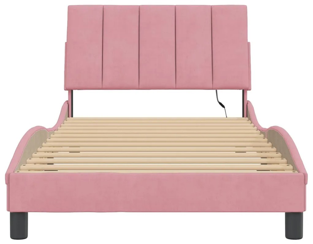 rózsaszín bársony ágykeret LED-ekkel matrac nélkül Hanko 100 x 200 cm