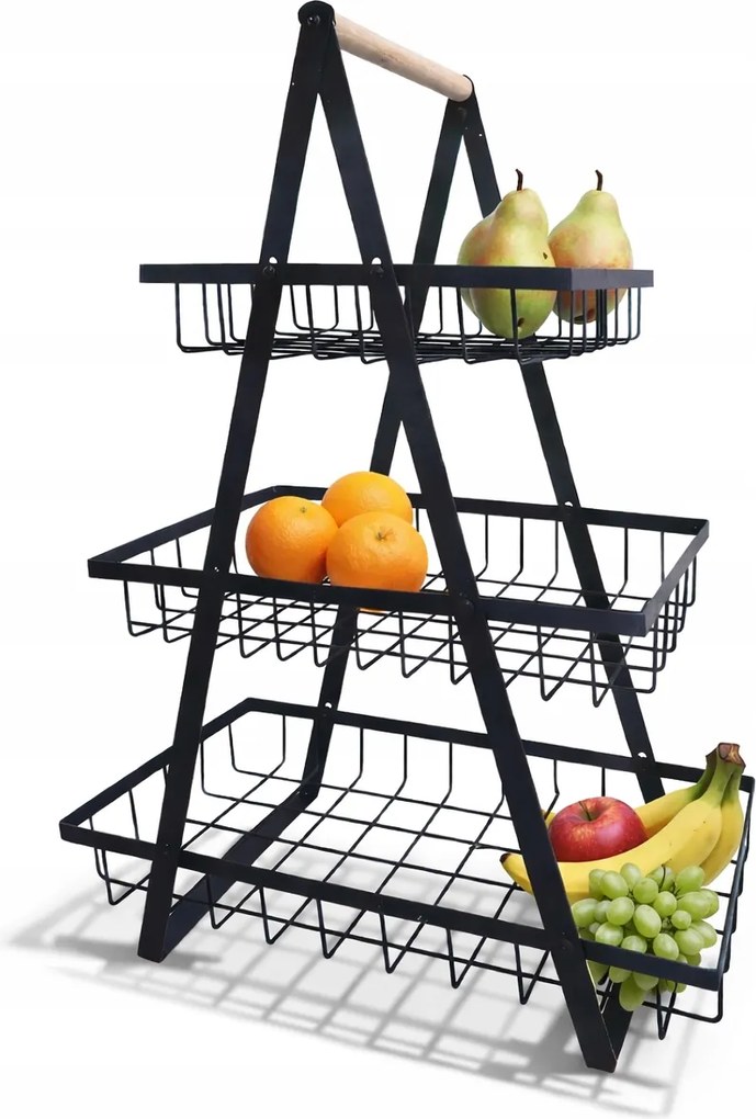 Háromszintes gyümölcskosár – fém konyhai állvány