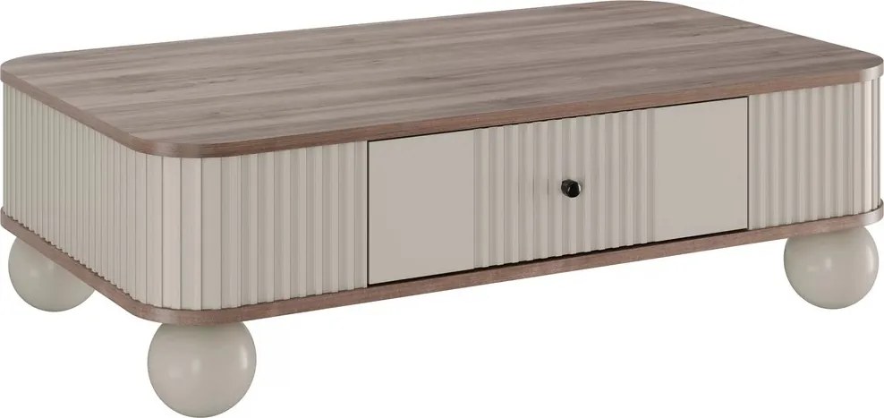 Vesper dohányzóasztal 103x60 cm fiókkal - kasmír / dió / fekete fogantyúval / gömb lábakkal