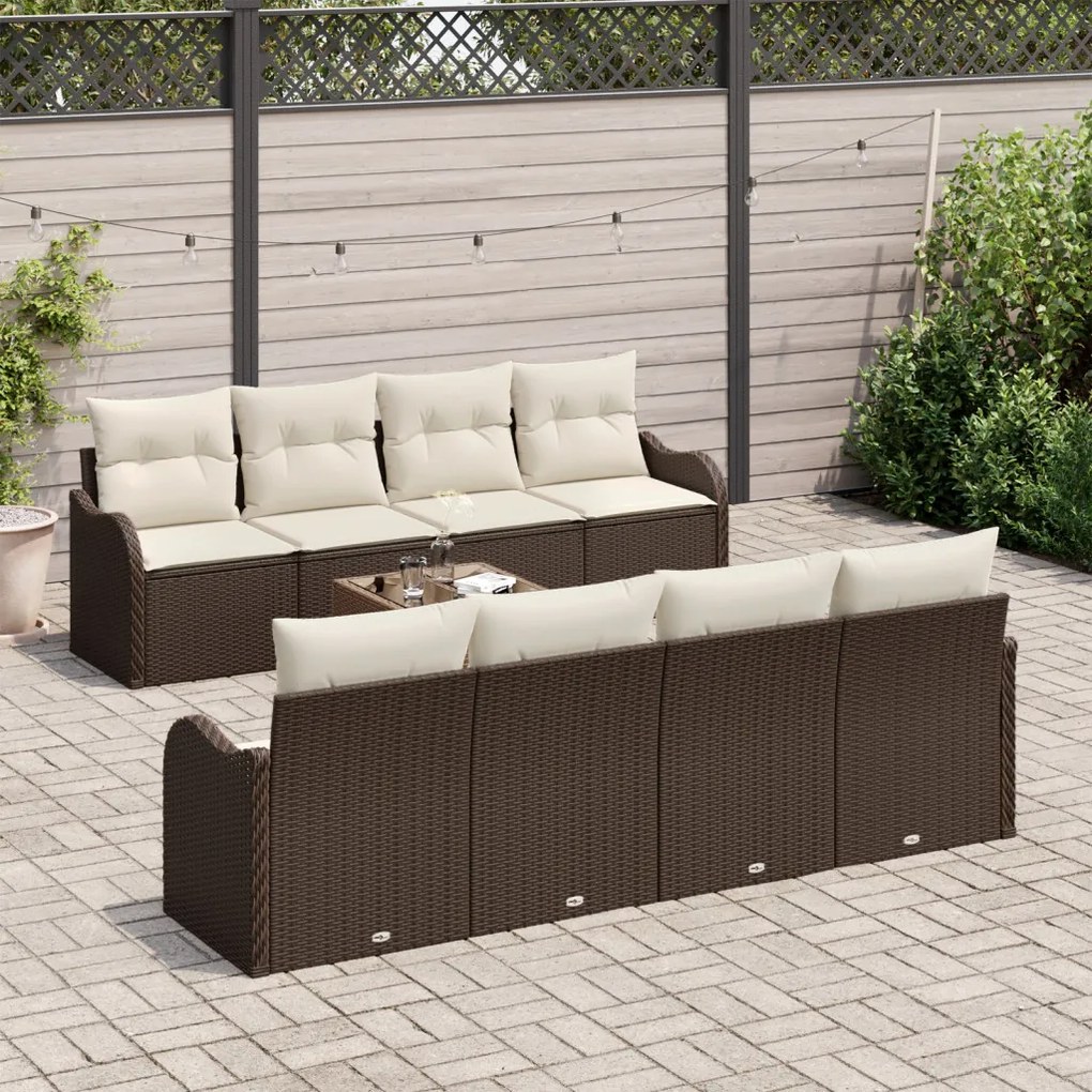 Kerti Kanapé Szett 9 pcs Barna 55 x 55 x 37 cm Poli rattan