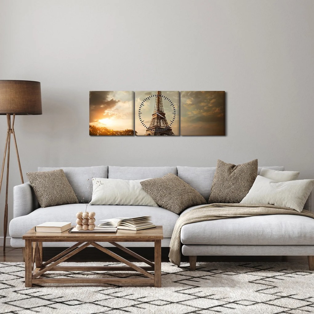 Kép - Eiffel-torony, Párizs, Franciaország (órával) (90x30 cm)