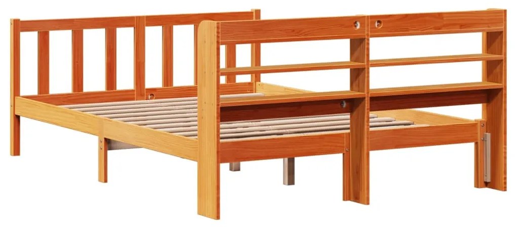 viaszbarna tömör fenyőfa ágykeret fejtámlával 120 x 200 cm