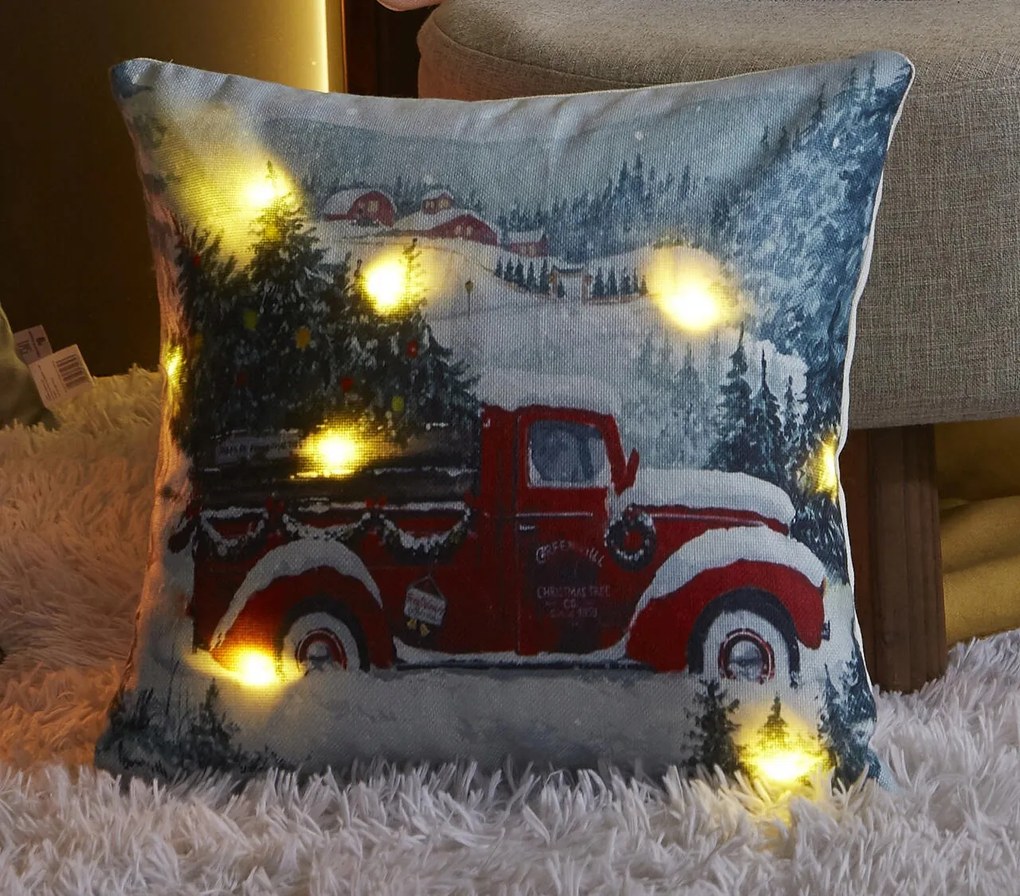 LED-es világító díszpárnahuzat 40x40 karácsonyi autó